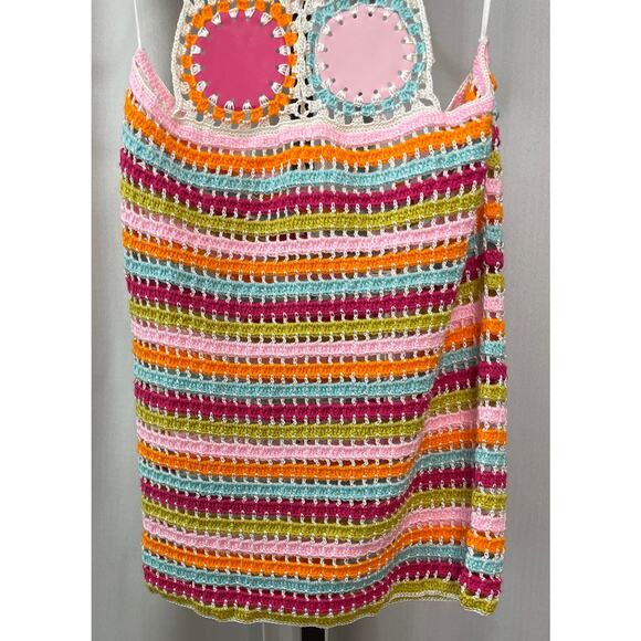 My Beachy Side Petit Fours Hand-Crochet Mini Dress Faux Leather Motif Sz Med NWT - Picture 4 of 10